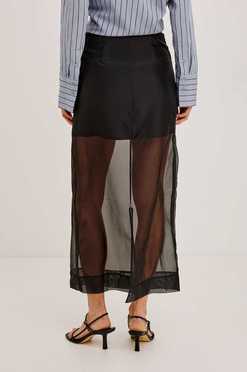 Floran Skirt in Black Organza, back view on model