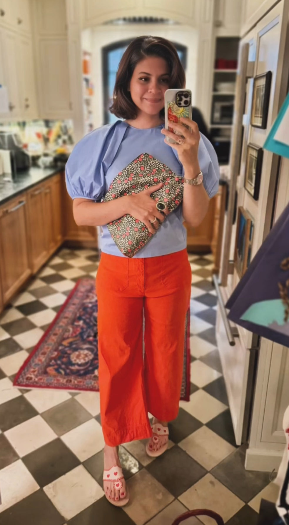 Roomy Leather Tile Bag- LOVE LANGUAGE. NEEDLEPOINT