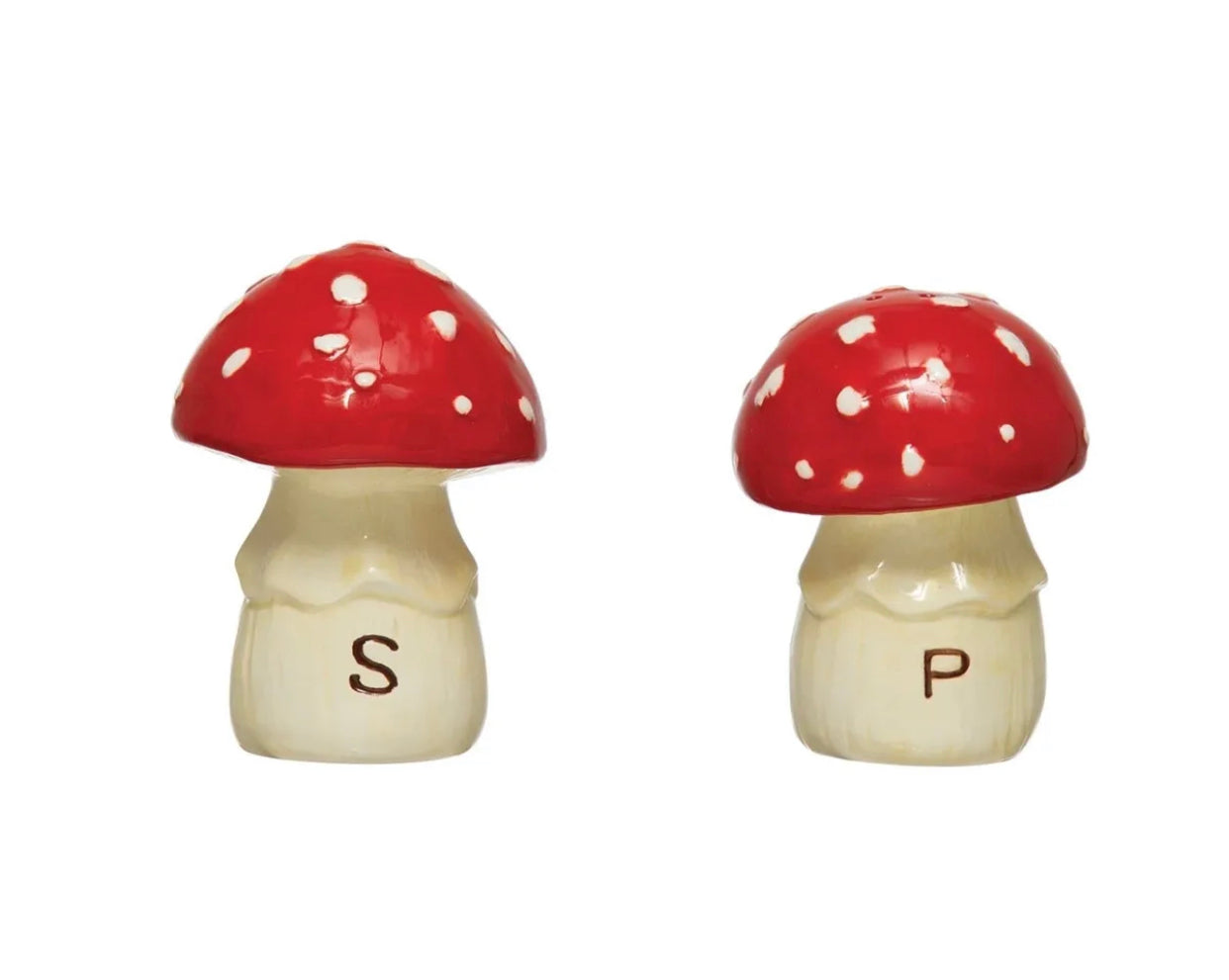 Load image into Gallery viewer, Hand-Painted Ceramic Mushroom Shaped Salt and Pepper Shakers, Set of 2
