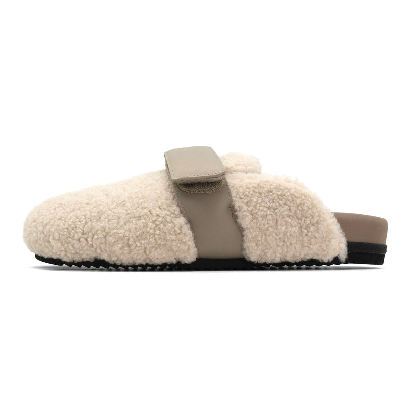 Fuzzy Loafer Mule in Bone, worn