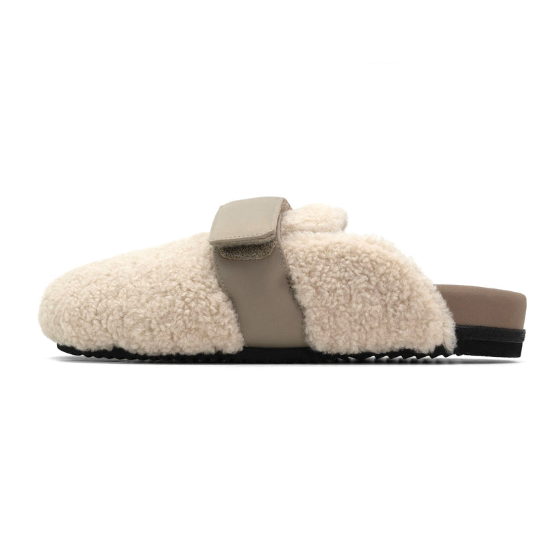 Fuzzy Loafer Mule in Bone, worn