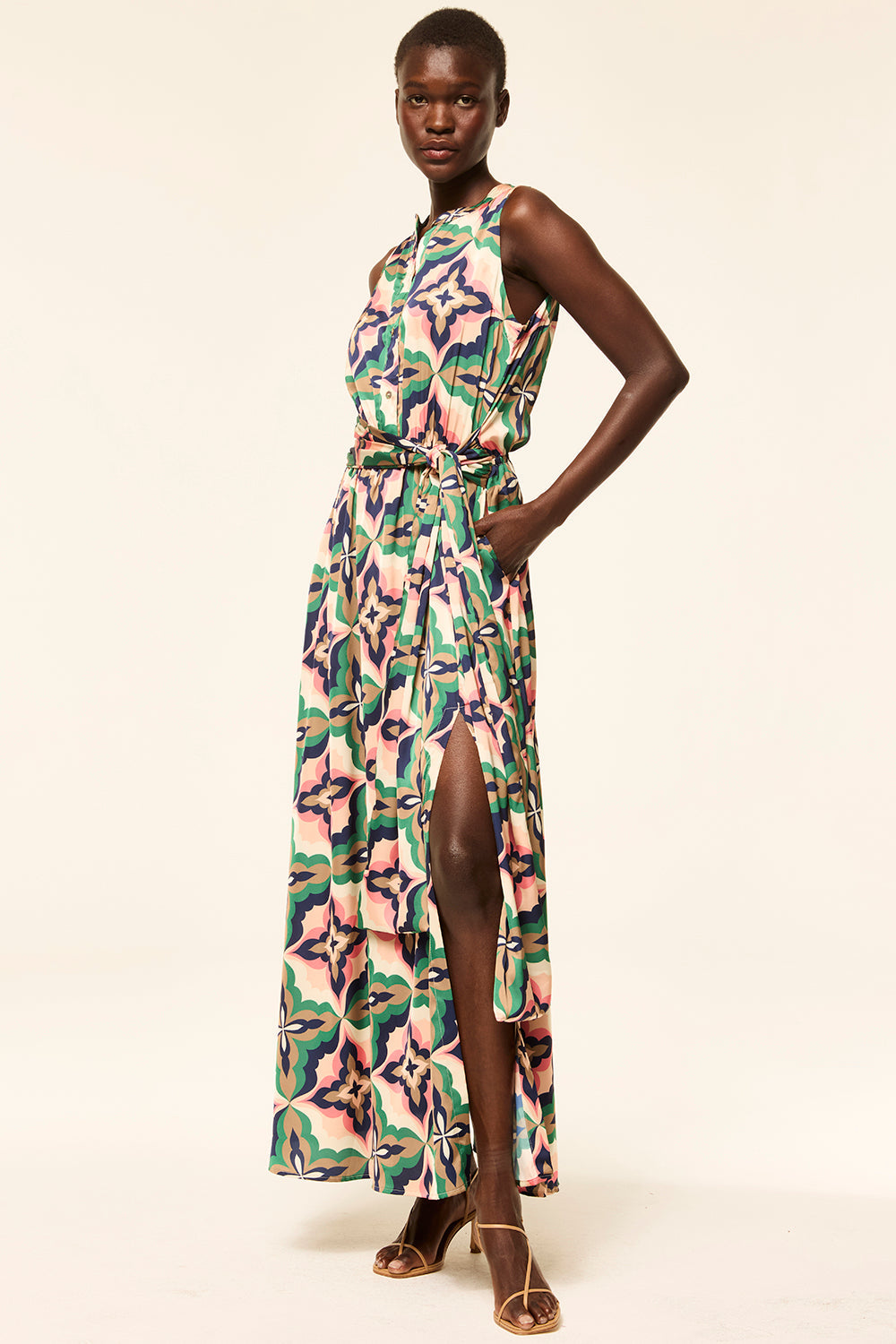 MISA Los Angeles - Anabella Dress - Prismatic Tile Coral Satin