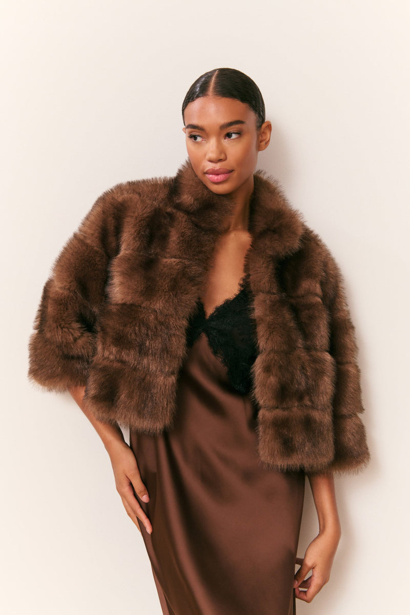 LoveShackFancy - Gelman Faux Fur Jacket - Dark Sable