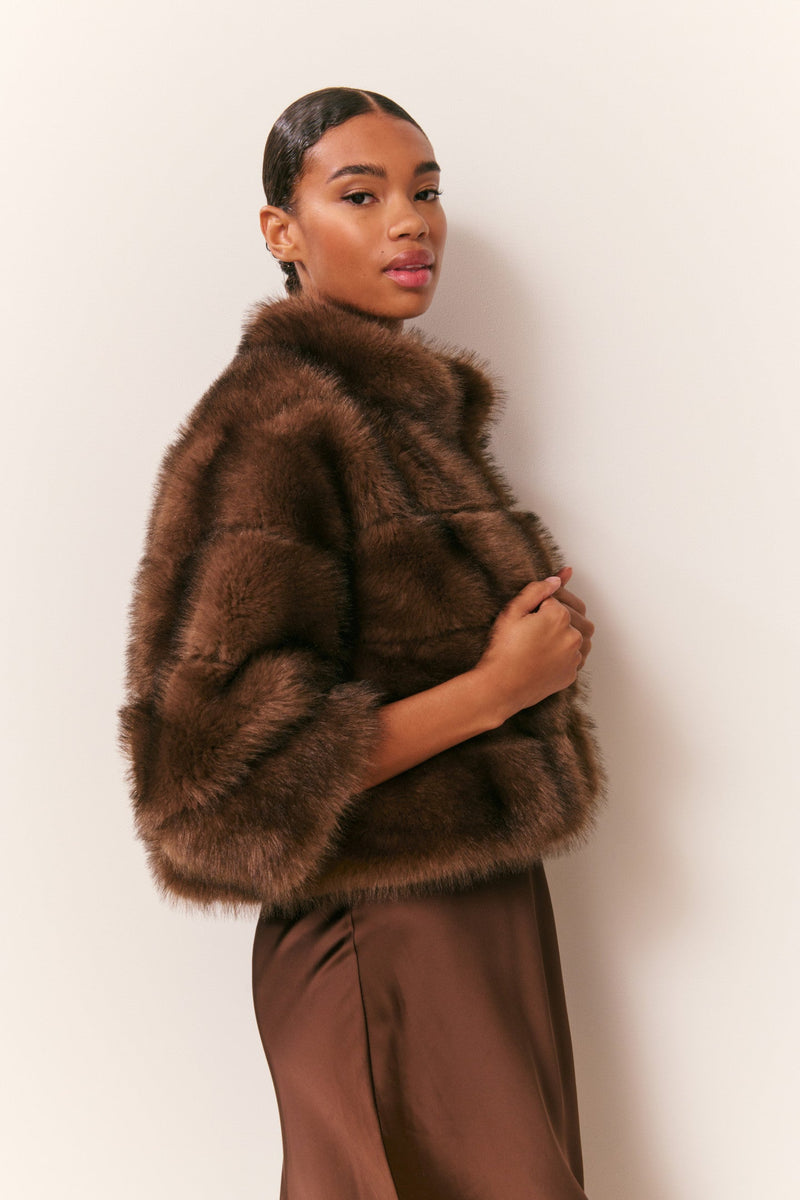 LoveShackFancy - Gelman Faux Fur Jacket - Dark Sable