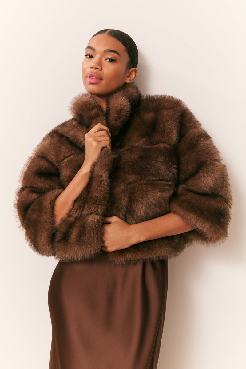 LoveShackFancy - Gelman Faux Fur Jacket - Dark Sable