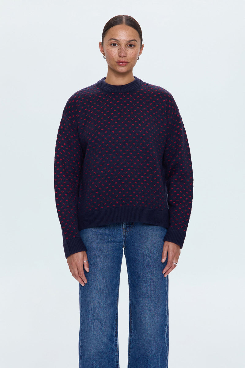 Pistola - Hanna Oversized Heart Sweater - Navy Red Hearts