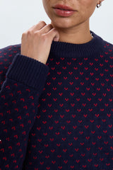 Pistola - Hanna Oversized Heart Sweater - Navy Red Hearts