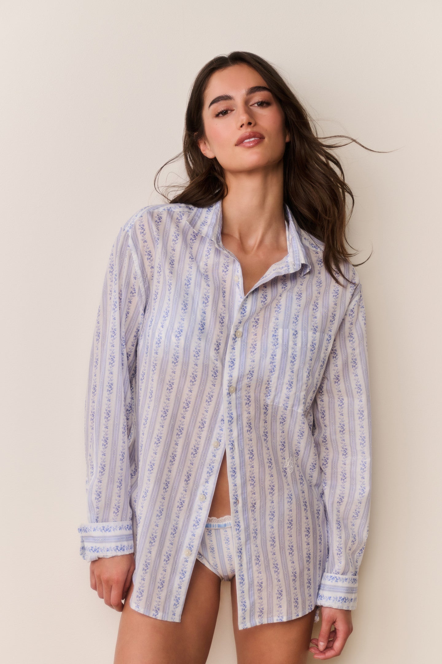LoveShack Fancy - Hudley Floral Cotton Unisex Shirt - Denim Sky