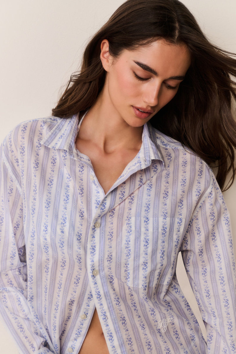 LoveShack Fancy - Hudley Floral Cotton Unisex Shirt - Denim Sky