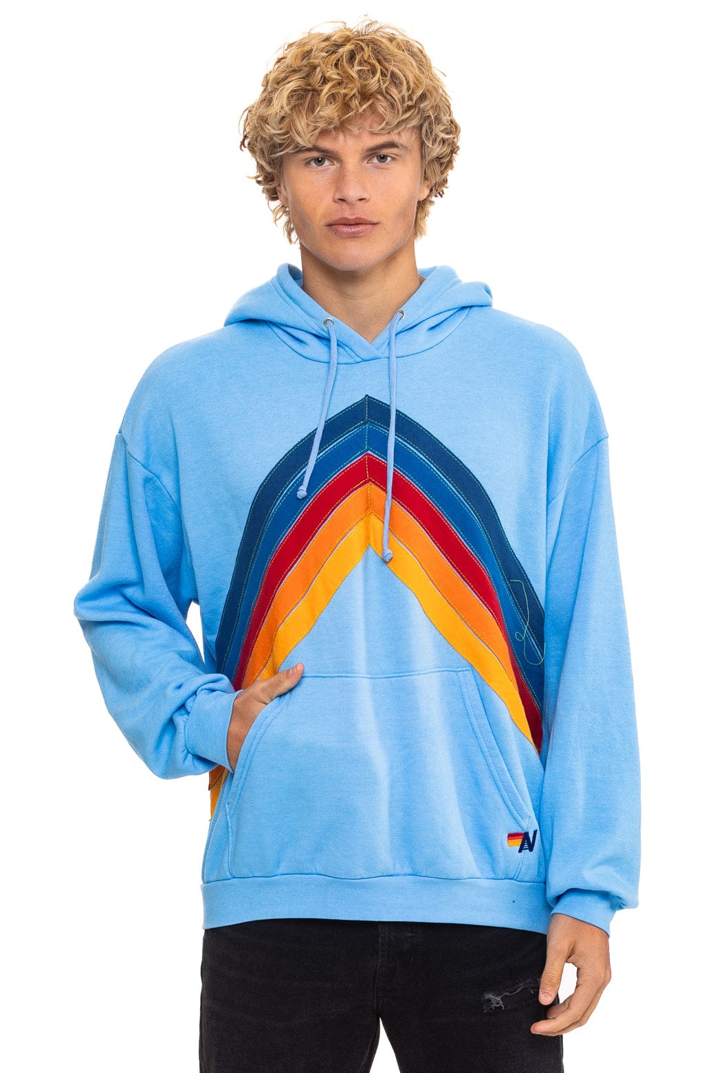 Aviator Nation - Mountain Stitch Chevron Pullover Hoodie Relaxed - Sky