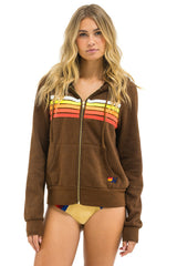 Aviator Nation - 5 Stripe Zip Hoodie - Chocolate / White Neon