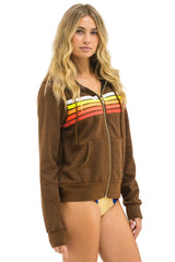 Aviator Nation - 5 Stripe Zip Hoodie - Chocolate / White Neon