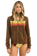 Aviator Nation - 5 Stripe Zip Hoodie - Chocolate / White Neon