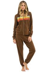 Aviator Nation - 5 Stripe Zip Hoodie - Chocolate / White Neon