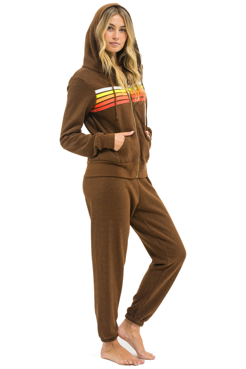 Aviator Nation - 5 Stripe Zip Hoodie - Chocolate / White Neon