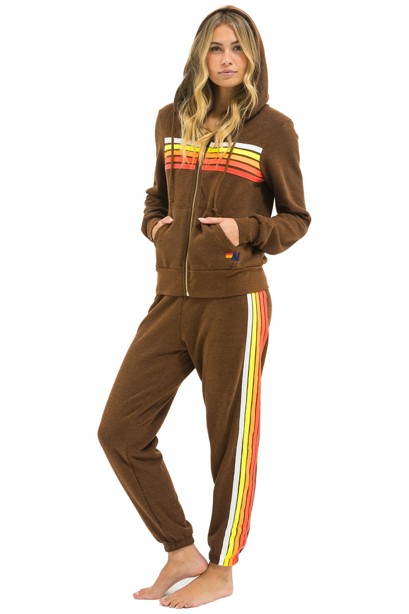 Aviator Nation - 5 Stripe Zip Hoodie - Chocolate / White Neon