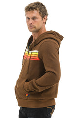 Aviator Nation - 5 Stripe Zip Hoodie - Chocolate / White Neon