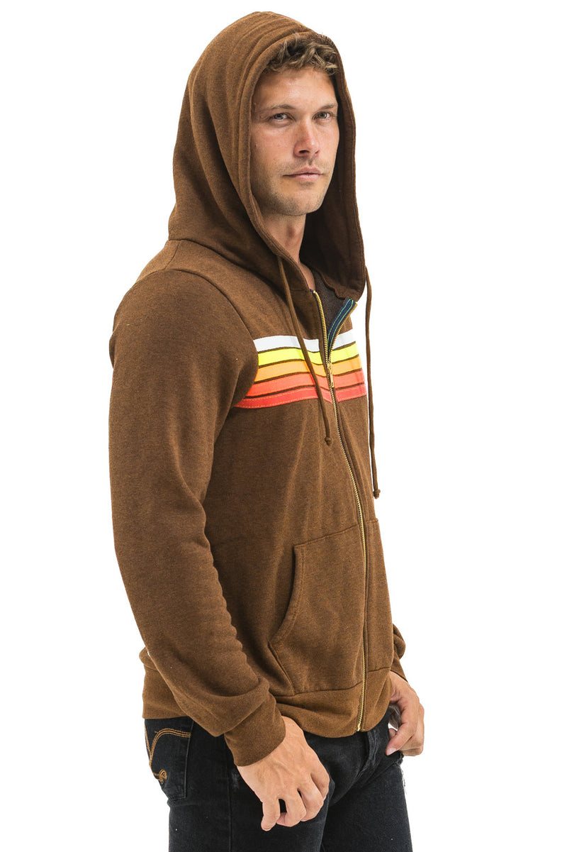 Aviator Nation - 5 Stripe Zip Hoodie - Chocolate / White Neon