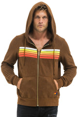 Aviator Nation - 5 Stripe Zip Hoodie - Chocolate / White Neon