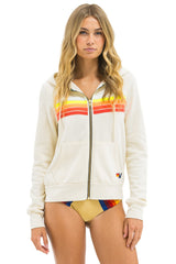 Aviator Nation - 5 Stripe Zip Hoodie - Vintage White / White Neon