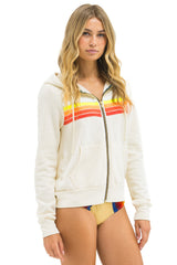 Aviator Nation - 5 Stripe Zip Hoodie - Vintage White / White Neon