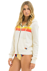 Aviator Nation - 5 Stripe Zip Hoodie - Vintage White / White Neon