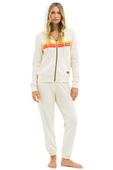 Aviator Nation - 5 Stripe Zip Hoodie - Vintage White / White Neon