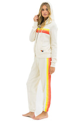 Aviator Nation - 5 Stripe Zip Hoodie - Vintage White / White Neon
