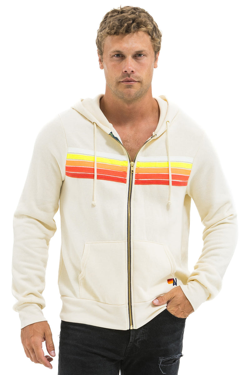 Aviator Nation - 5 Stripe Zip Hoodie - Vintage White / White Neon