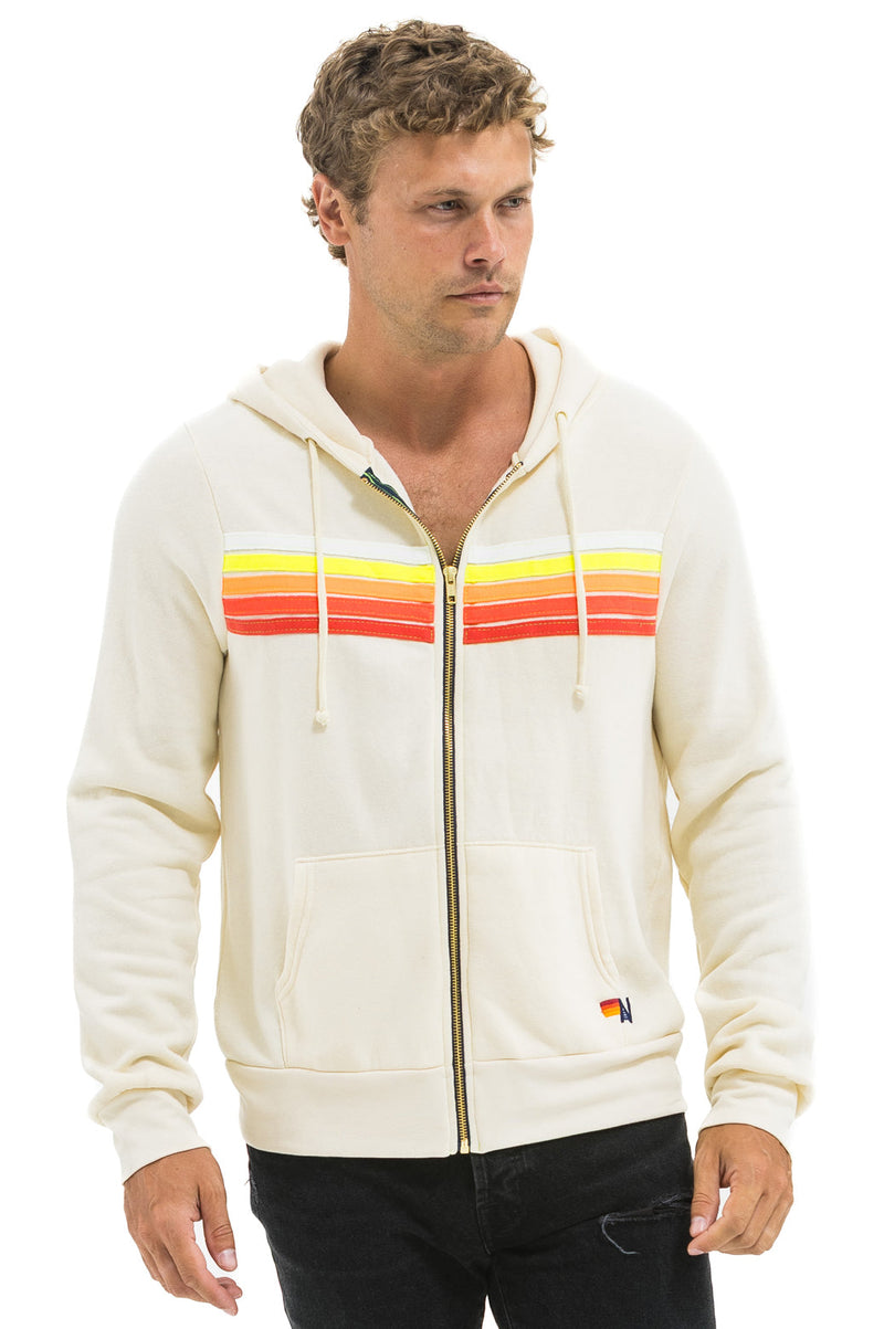 Aviator Nation - 5 Stripe Zip Hoodie - Vintage White / White Neon