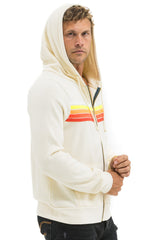 Aviator Nation - 5 Stripe Zip Hoodie - Vintage White / White Neon