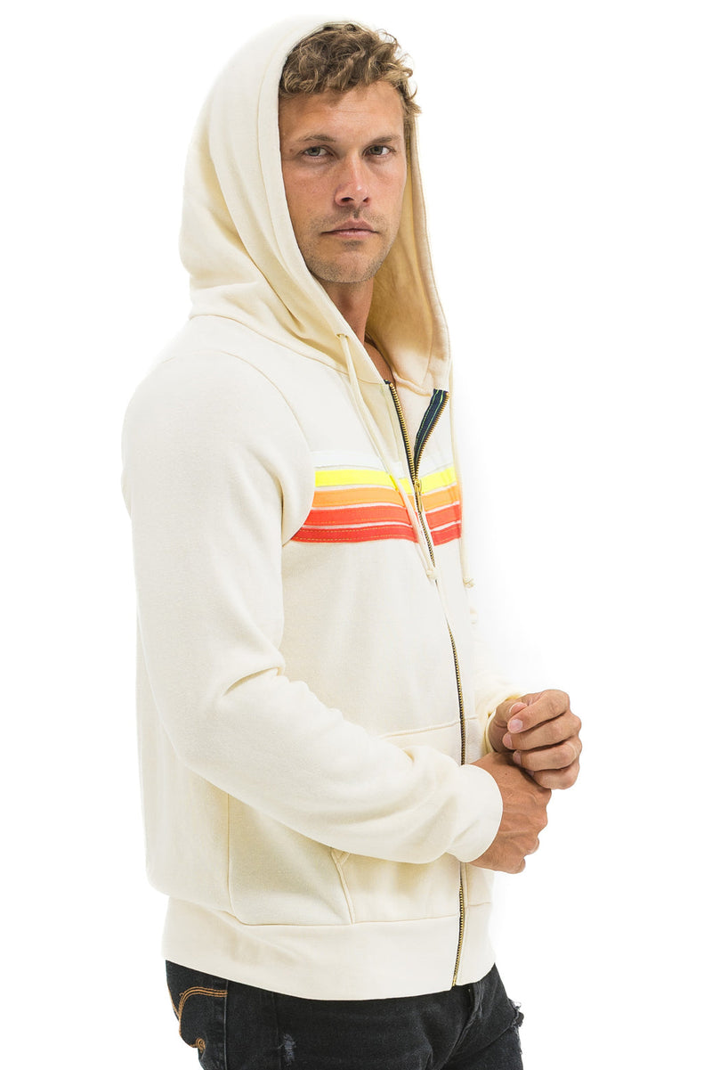 Aviator Nation - 5 Stripe Zip Hoodie - Vintage White / White Neon