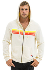 Aviator Nation - 5 Stripe Zip Hoodie - Vintage White / White Neon