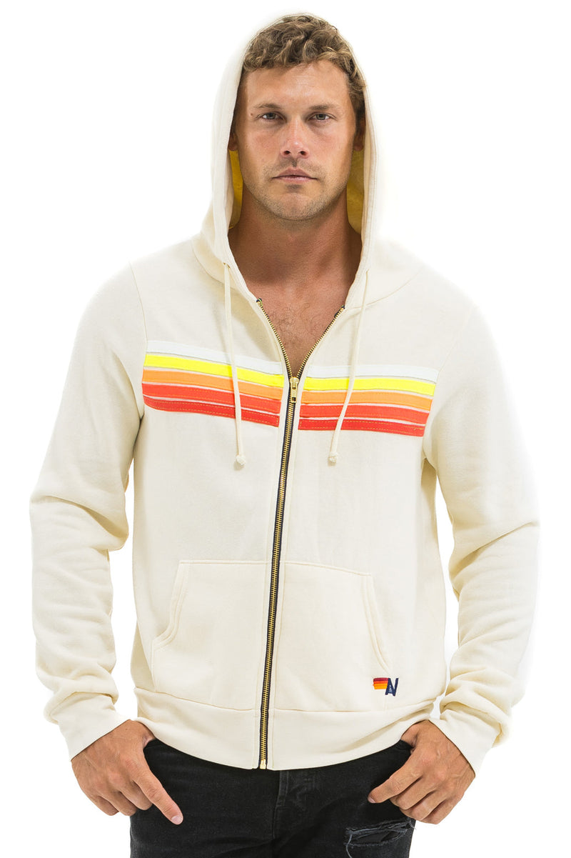 Aviator Nation - 5 Stripe Zip Hoodie - Vintage White / White Neon