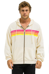 Aviator Nation - 5 Stripe Relaxed Zip Hoodie - Vintage White // Neon