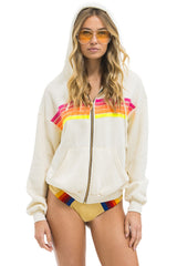 Aviator Nation - 5 Stripe Relaxed Zip Hoodie - Vintage White // Neon