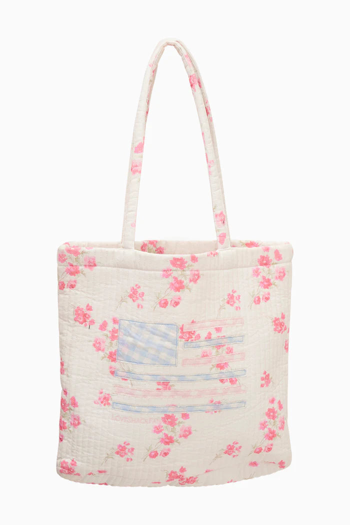 LoveShackFancy- Henderson Cotton Floral Tote - Iced Cherry