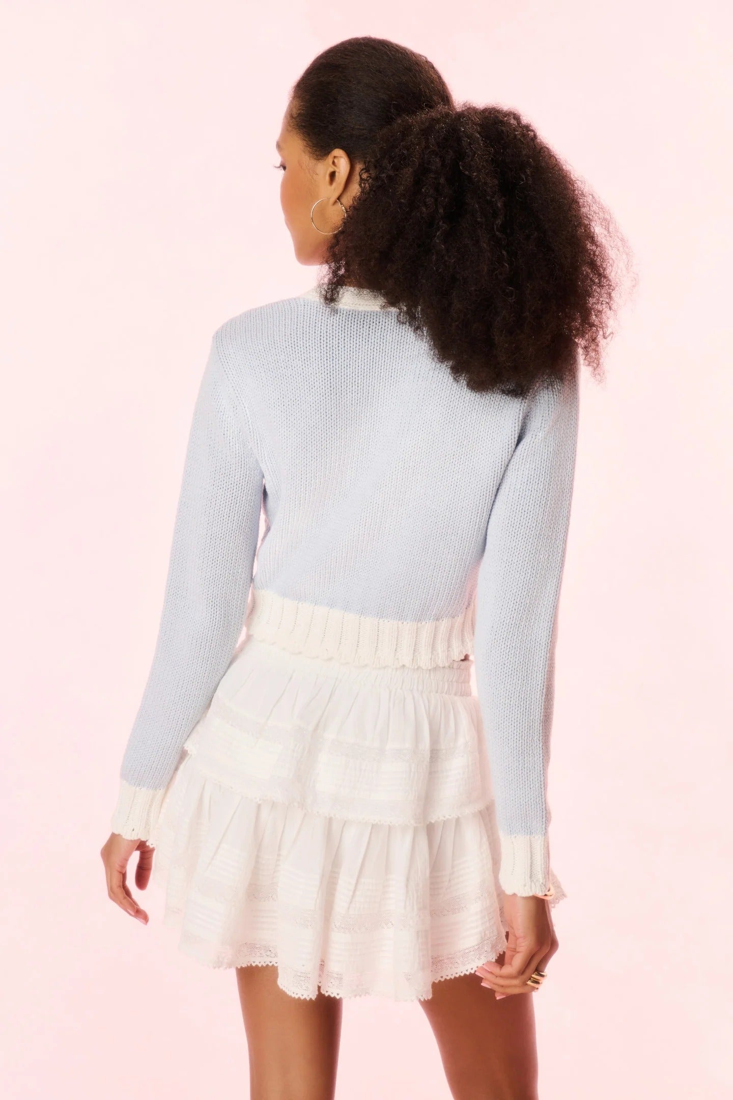 Loveshackfancy - Hyacinth Cropped Cable Knit Cardigan - Sugar Sky