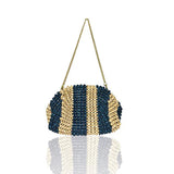 Aranaz - Half Moon Handbag - Blue/Natural