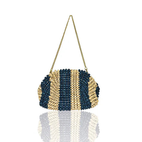 Aranaz - Half Moon Handbag - Blue/Natural