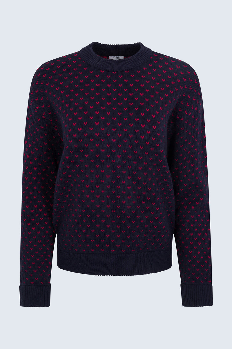 Pistola - Hanna Oversized Heart Sweater - Navy Red Hearts