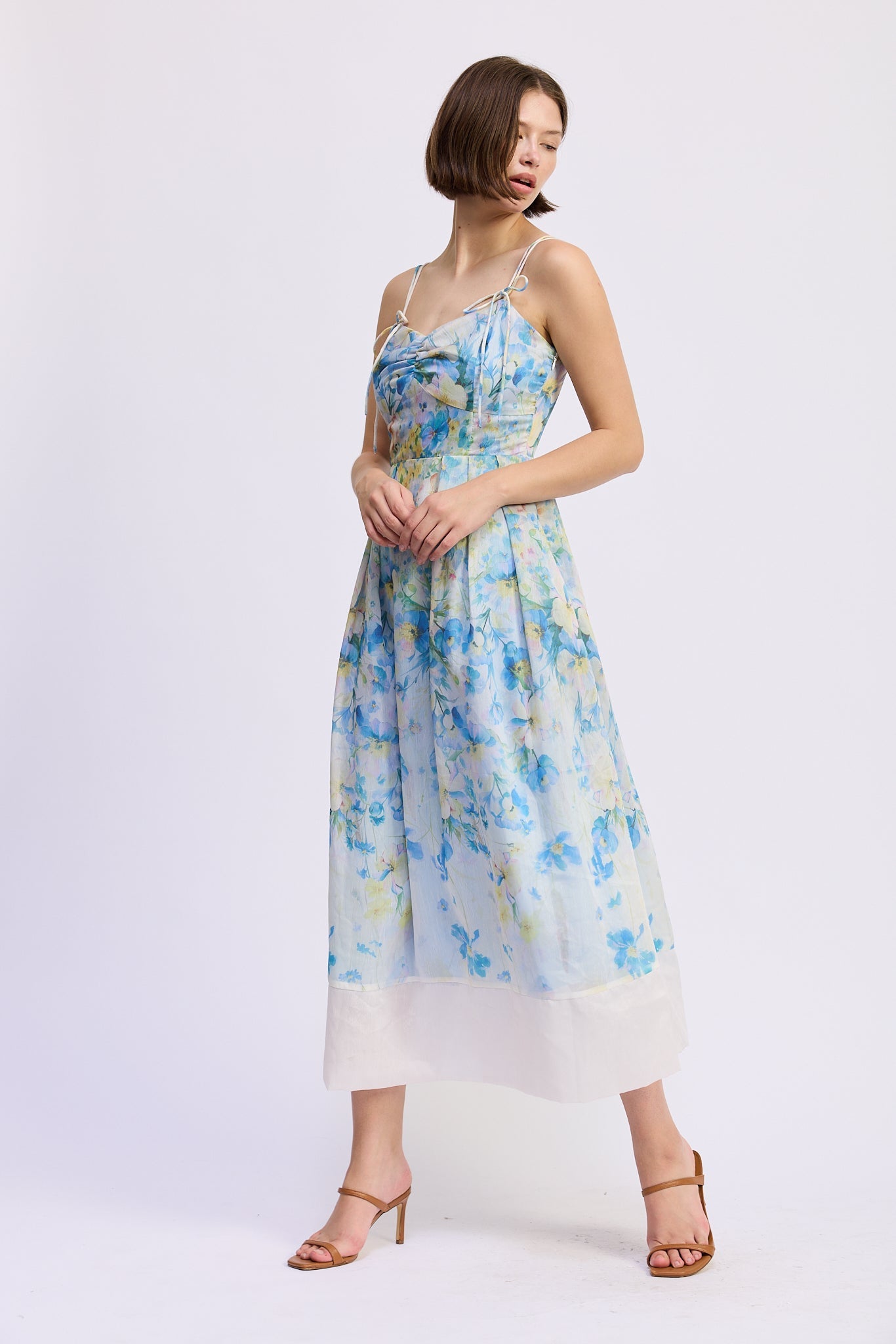 En Saison - Vivian Midi Dress - Ivory Blue Yellow