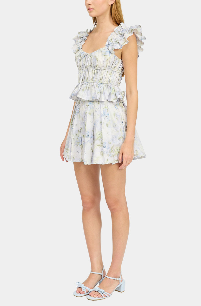 Scarlet A-Line Shorts in Blue Sage Floral, view 4