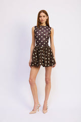 En Saison - Lainey Mixed Media Mini Dress - Brown Ivory