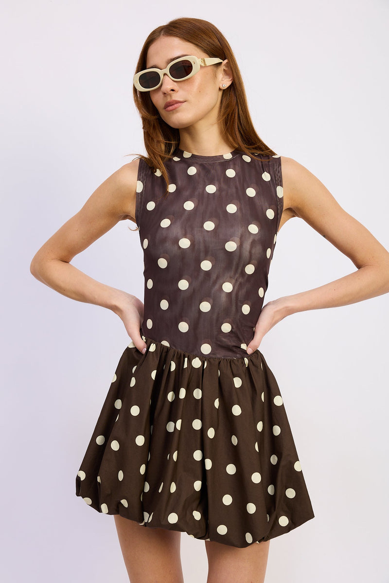 En Saison - Lainey Mixed Media Mini Dress - Brown Ivory