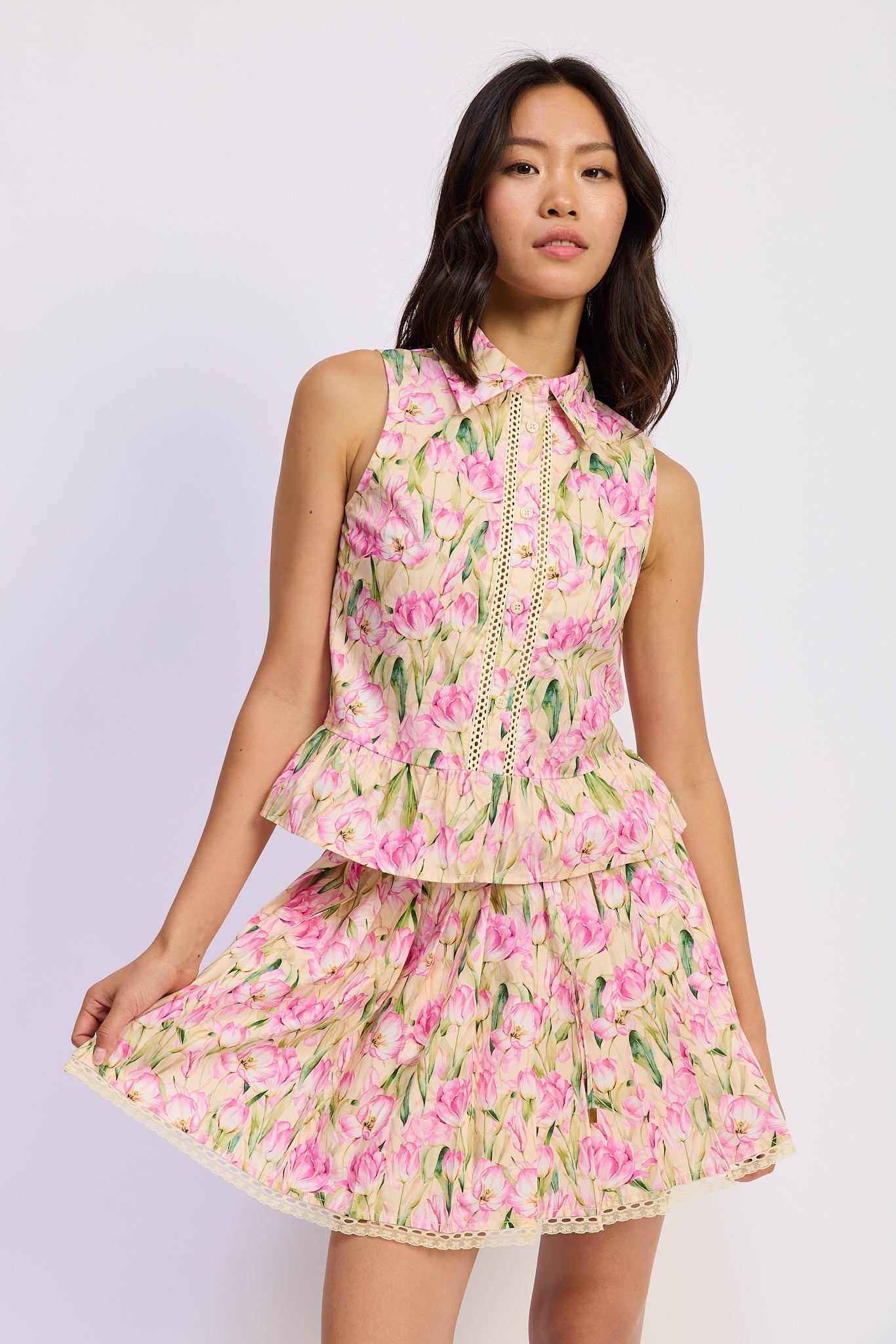 En Saison - Arya Peplum Blouse - Cantaloupe Pink