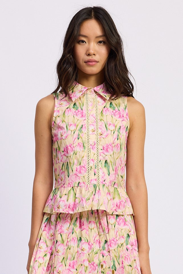 En Saison - Arya Peplum Blouse - Cantaloupe Pink