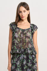 Lindsey Blouse Top - Navy Green Blue