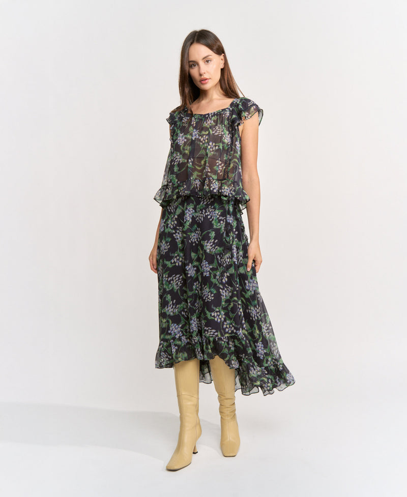 Lindsey Blouse Top - Navy Green Blue
