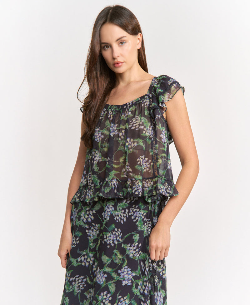 Lindsey Blouse Top - Navy Green Blue